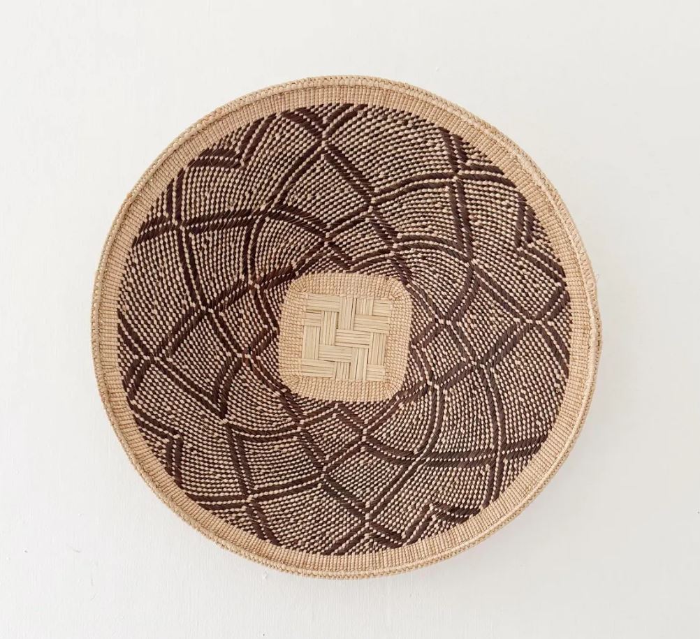 17" Hwange Basket – Handwoven Zimbabwe Binga Wall Basket | African Woven Wall Art | Natural & Brown Geometric Decor