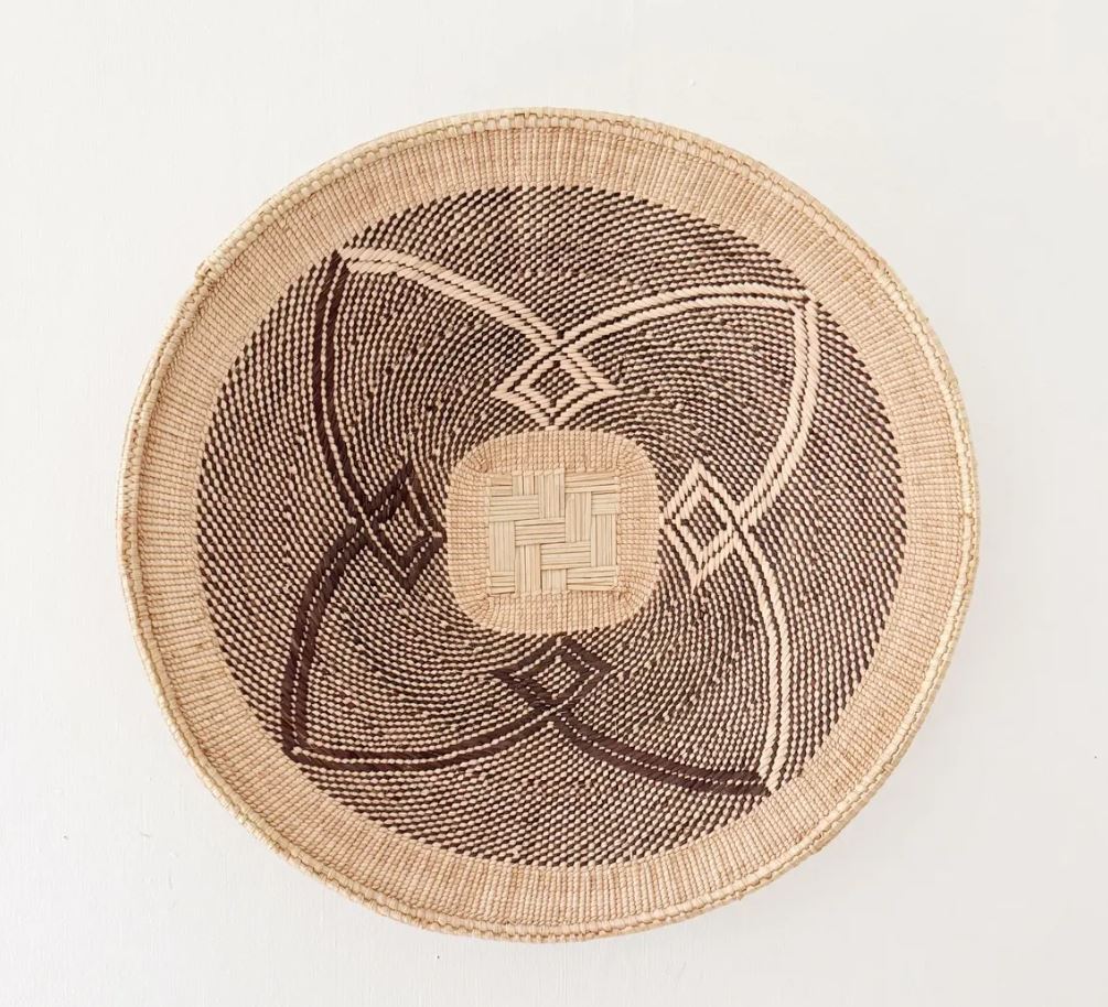 18.5" Hwange Basket – Handwoven Zimbabwe Binga Wall Basket | African Woven Wall Art | Natural & Brown Geometric Decor