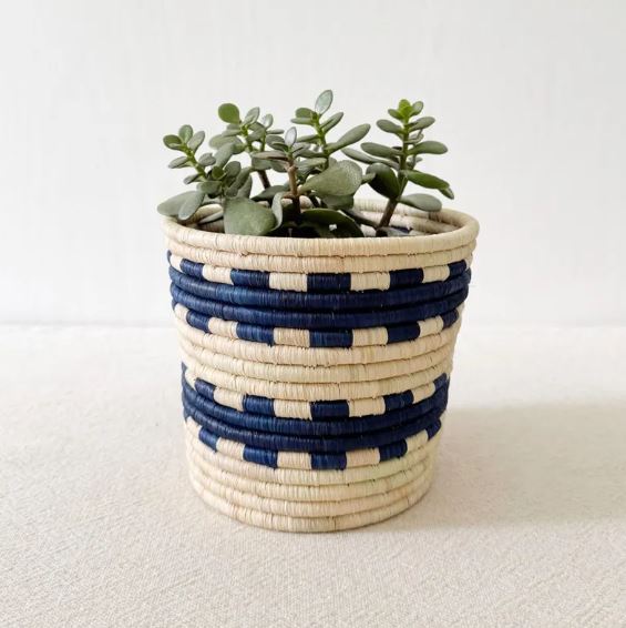 African Storage Basket | Handmade Rwanda Planter Basket | Pink & Multicolor Raffia & Sweetgrass
