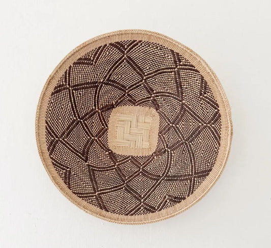 17" Hwange Basket – Handwoven Zimbabwe Binga Wall Basket | African Woven Wall Art | Natural & Brown Geometric Decor