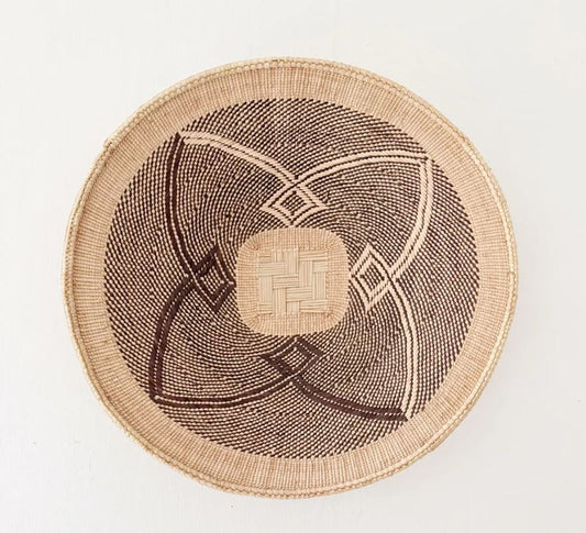 18.5" Hwange Basket – Handwoven Zimbabwe Binga Wall Basket | African Woven Wall Art | Natural & Brown Geometric Decor