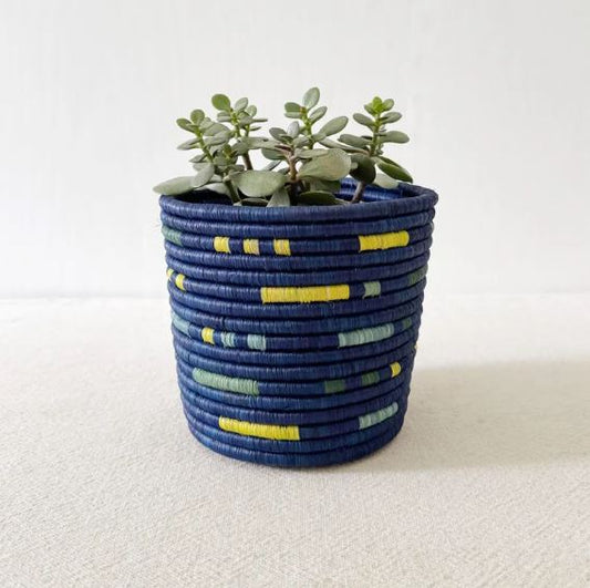 African Storage Basket | Handmade Rwanda Planter Basket | Pink & Multicolor Raffia & Sweetgrass