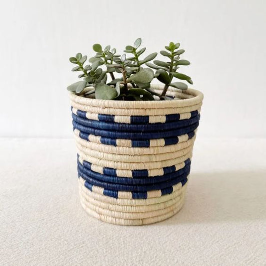 African Storage Basket | Handmade Rwanda Planter Basket | Pink & Multicolor Raffia & Sweetgrass